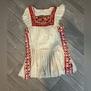 Free People Cream Dress with Red and Orange Embroidery